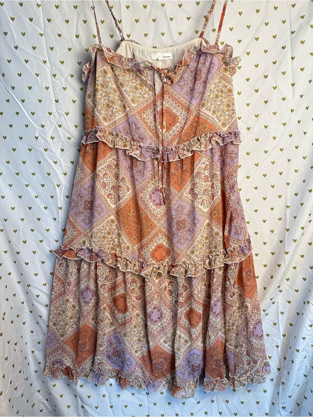 june & hudson Rust and Lavender Patchwork Tiered Mini Dress